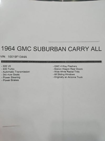 1964 GMC SUBURBAN CARRY ALL Base